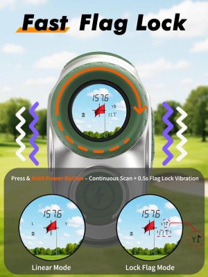 Magnetic Golf Rangefinder with Slope – 7X Magnification, 1300Y Range Finder Golf for All Levels, Fast Flag Lock Vibration, Rechargeable, Waterproof (darkgreen) - Image 3