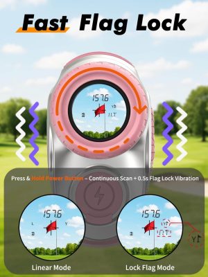 Magnetic Golf Rangefinder with Slope – 7X Magnification, 1300Y Range Finder Golf for All Levels, Fast Flag Lock Vibration, Rechargeable, Waterproof (Pink) - Image 3