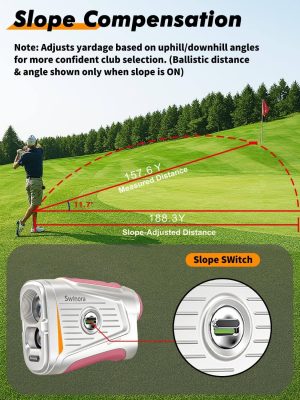 Magnetic Golf Rangefinder with Slope – 7X Magnification, 1300Y Range Finder Golf for All Levels, Fast Flag Lock Vibration, Rechargeable, Waterproof (Pink) - Image 4