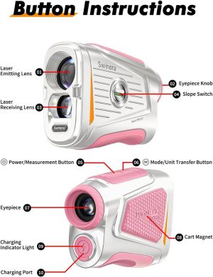 Magnetic Golf Rangefinder with Slope – 7X Magnification, 1300Y Range Finder Golf for All Levels, Fast Flag Lock Vibration, Rechargeable, Waterproof (Pink) - Image 8